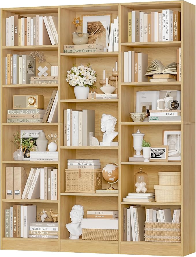FACBOTALL Triple Wide Bookshelf, 6 Tier Large Bookshelf, Bookcase by FACBOTALL