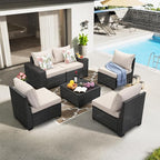 JOYURE 6 Pieces Patio Furniture Set All-Weather Outdoor Wicker Sectional - Image 8