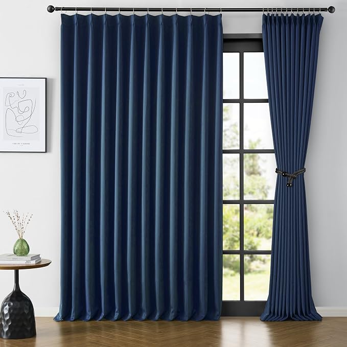 Navy Pleat Wide Width Drapes 80 x 108 inch Long 2 Panels by KEQIAOSUOCAI