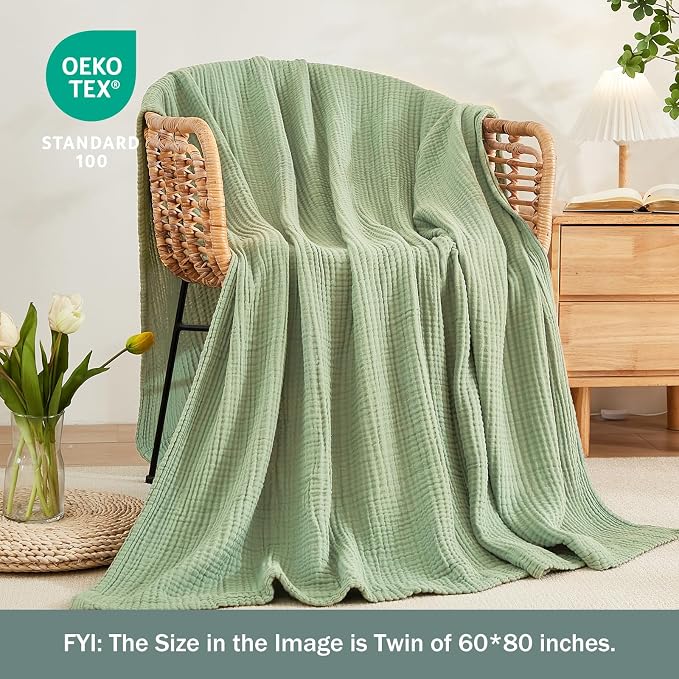 EMME Muslin Blankets for Adults Throw Blanket for Couch Breathable Gauze Soft - Image 5