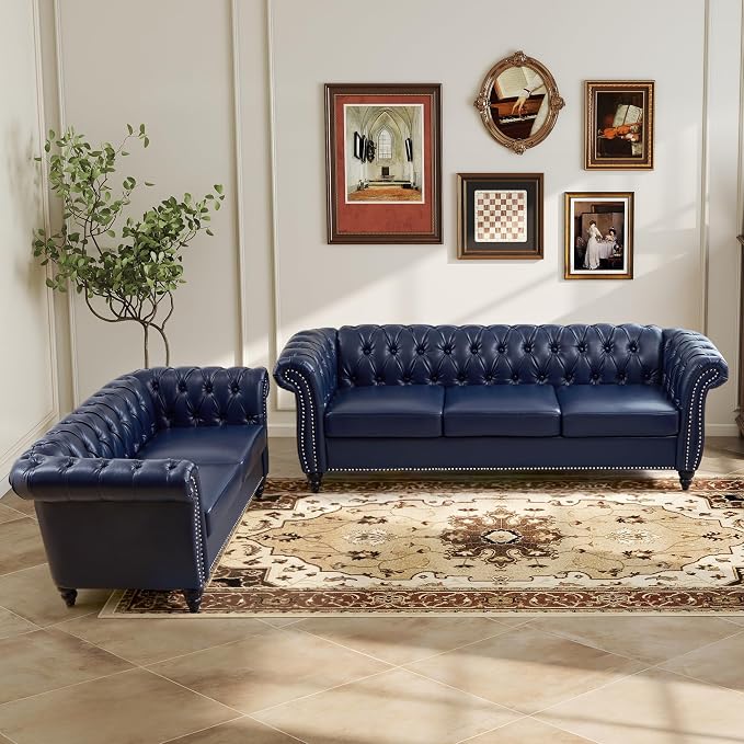 LEVNARY Chesterfield Sofa, 3 Seater Tufted Couch - Image 8
