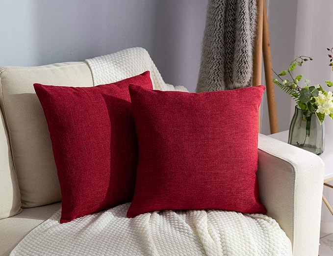 Stellhome Christmas Decorative Burlap Throw Pillow Covers Square Solid by Stellhome