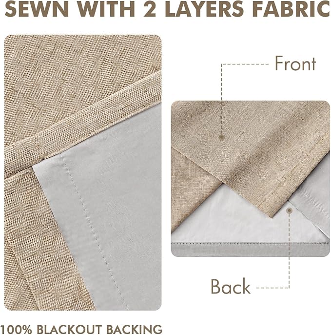 MIULEE Taupe Pinch Pleated 100% Blackout Linen Curtains 40x108 Inches | Room - Image 5