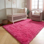 Hot Pink Rugs for Living Room Bedroom, Fluffy 5x8 Bedside Area Rug, Soft Plush - Image 7