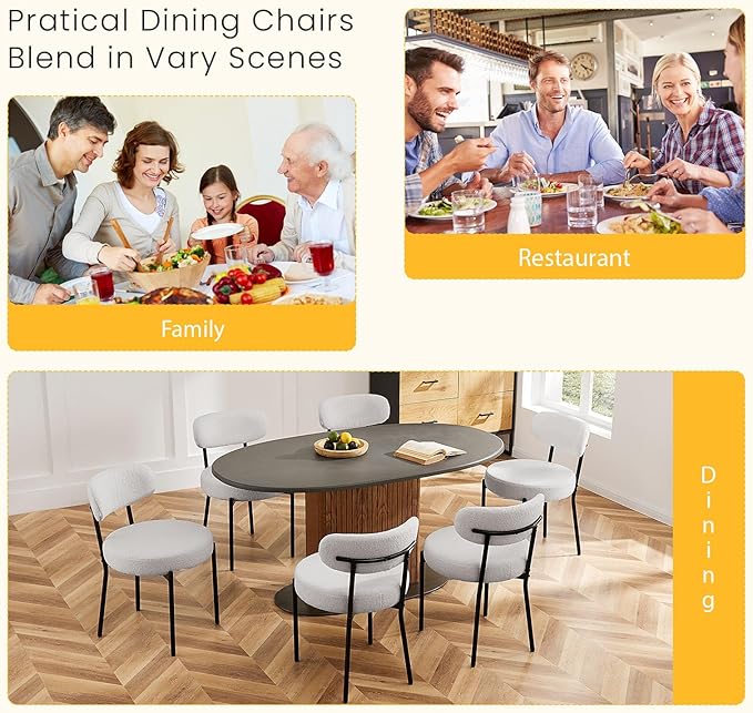 DUMOS Dining Chairs Set of 6, Mid Century Modern Chair Round Upholstered Curved - Image 5