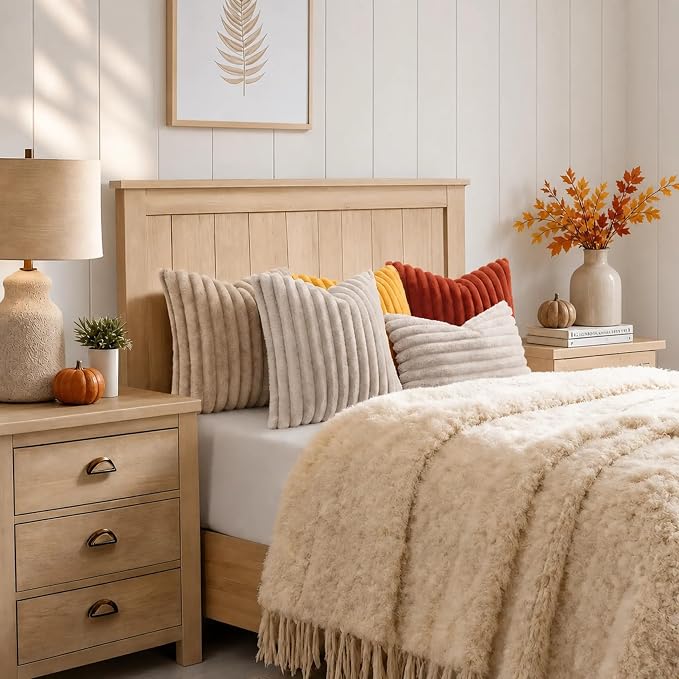 decorUhome Fall Faux Fur Throw Pillow Covers 16x16 Set of 2 Rust | Decorative - Image 7