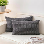 Pack of 2 Corduroy Decorative Throw Pillow Covers 12x20 Inch, Dark Grey | Fall by Unknown