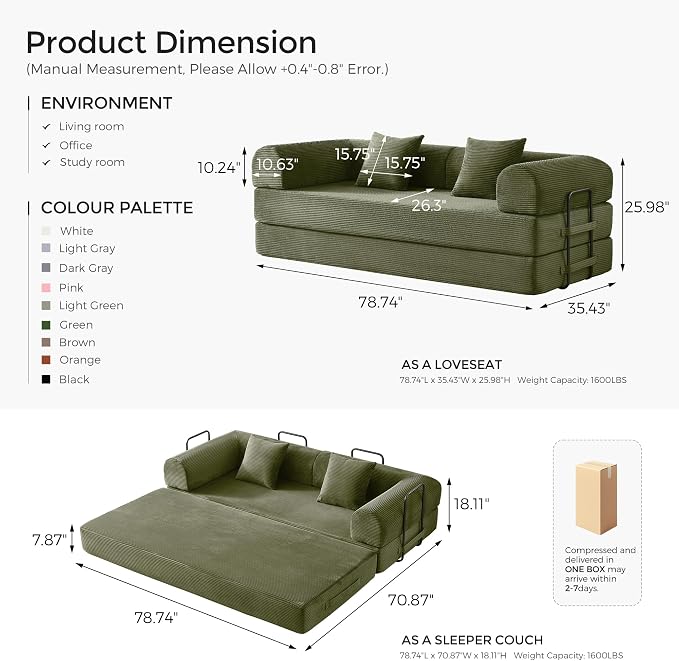 79" Convertible Sofa Bed with Fixed-Shape Frame & Removable Armrests, Modular - Image 3