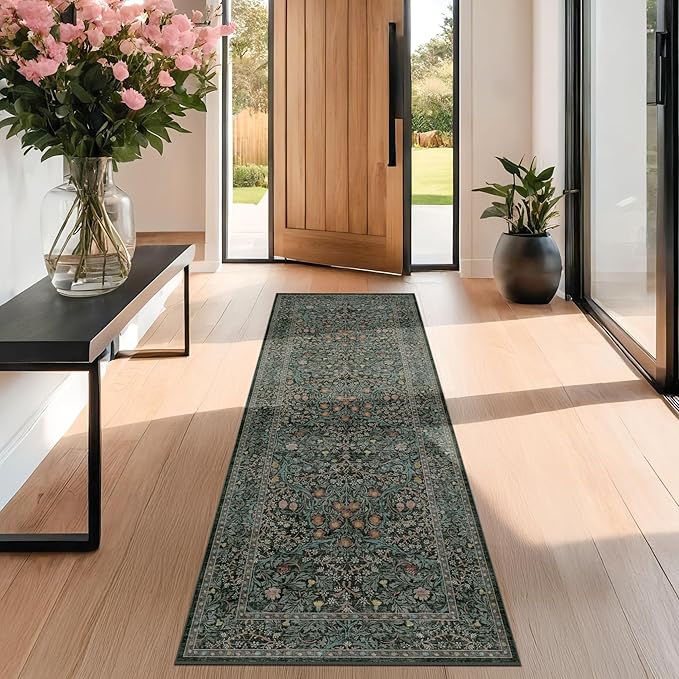 Dark Green 2x7 Long Washable Runner Rug Non Slip, Throw Rugs Runners - Image 4