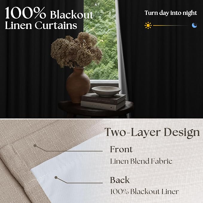 60 Inch Extra Wide 100% Blackout 96 Inch Curtains 1 Panel, Burlywood Birch | - Image 4