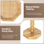 Natural Rattan End Table, Boho Solid Wood Octagon Side Table - Image 5