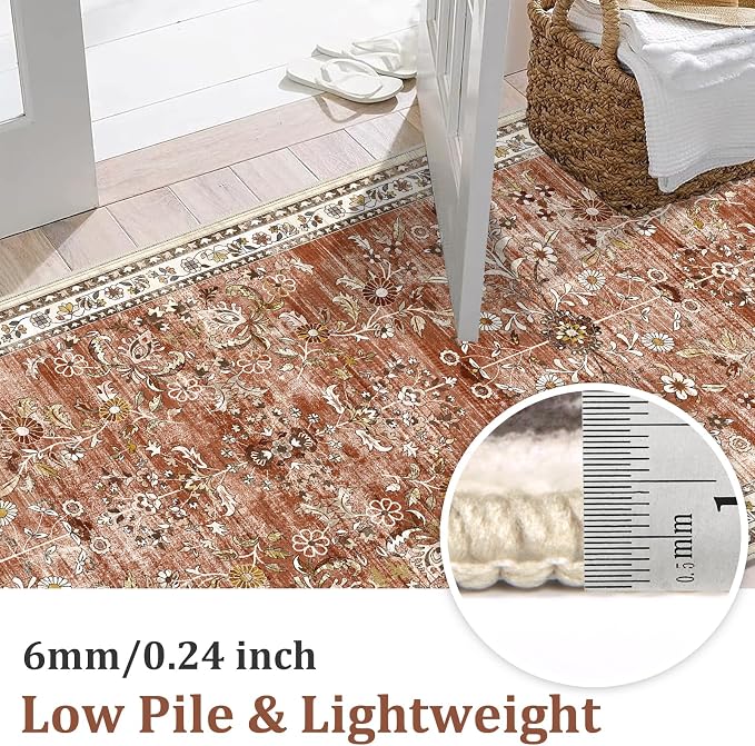 Yamaziot 2x6 Washable Hallway Runner Rug Non Slip Floral Carpet, Brick-red | - Image 3