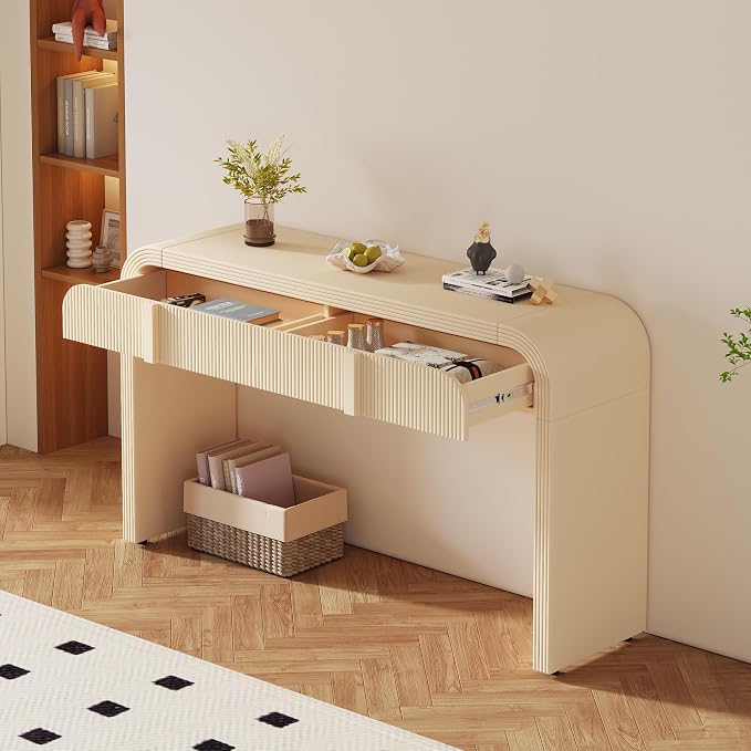 55'' Wood Console Table Sofa Table Entryway Table, Unique Modern Rounded by LynHomeFurnitureMall