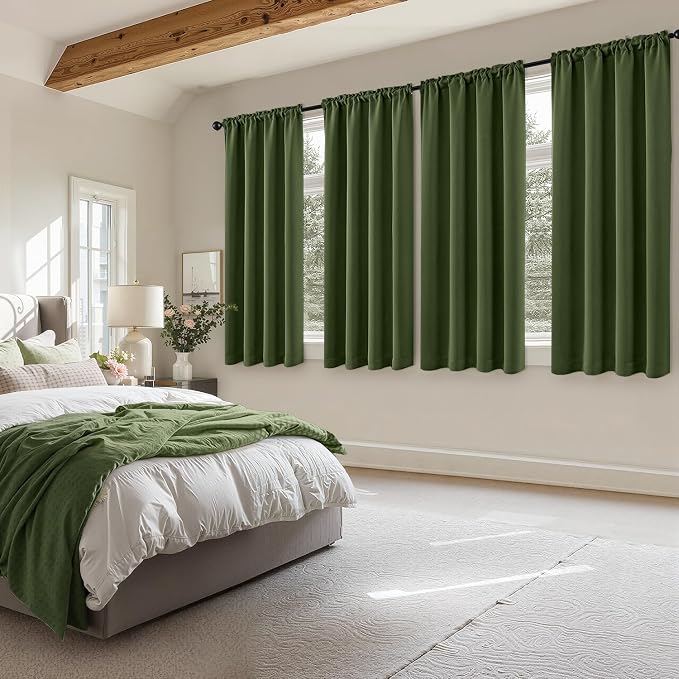 MIULEE Olive Green Blackout Curtains 4 Panels Set 72 Inch Length Bedroom | - Image 2