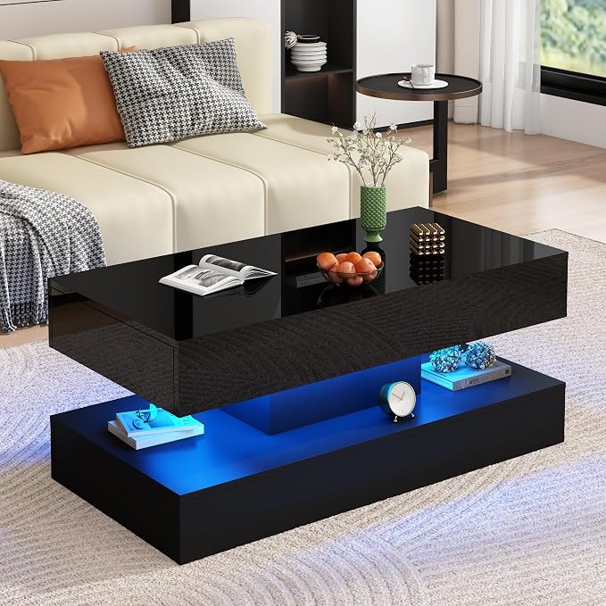 Uspeedy 39.37in Large High Glossy LED Coffee Table - Image 4