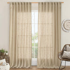 84 Inch Long Linen Curtains for Living Room Bedroom 2 Panels Set | Natural by LAMIT