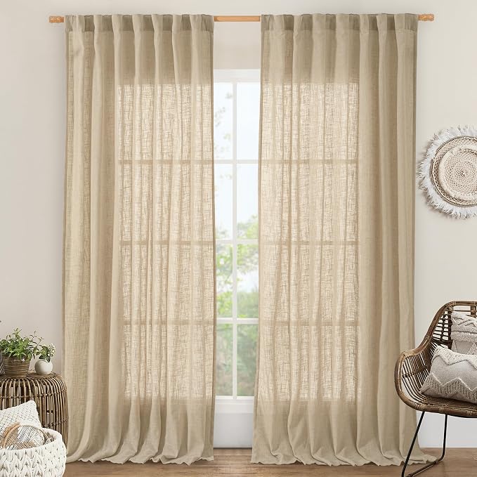 84 Inch Long Linen Curtains for Living Room Bedroom 2 Panels Set | Natural by LAMIT