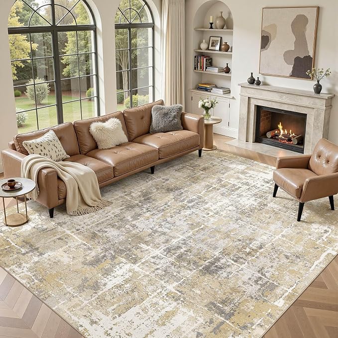 DMOYEST Area Rug Living Room Rugs 8x10 Washable Abstract Carpet | Neutral by DMOYEST