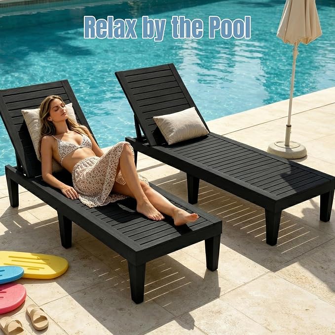 Lounge Chair Outdoor, High-Impact PP 5 Position Adjustable Tanning Chair - Image 7