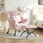 Lazy Chair with Ottoman, Large Pink Accent Chair with Ottoman and FA Throw - Image 2