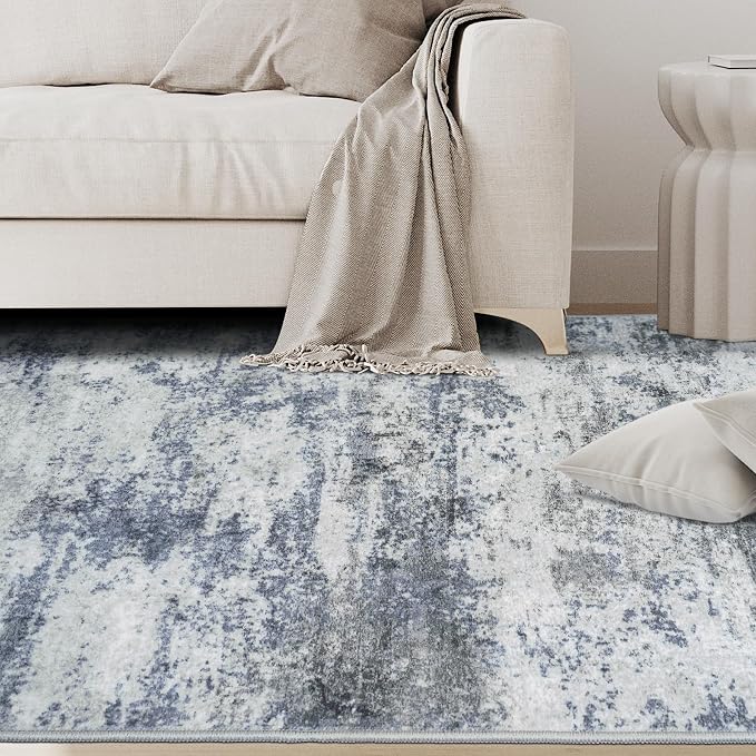 5x7 Area Rugs for Living Room Washable Bedroom Dining Room Blue Grey | Modern - Image 9