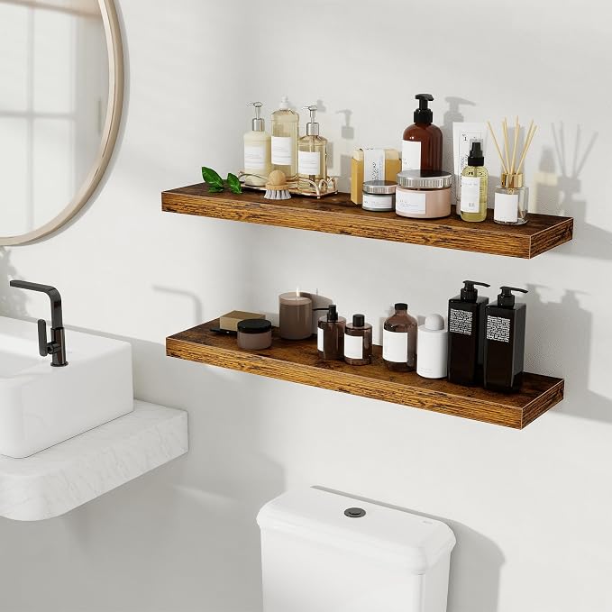 Fun Memories Floating Shelves for Wall, 32 Inch Set of 2 Rustic Wood Wall - Image 2