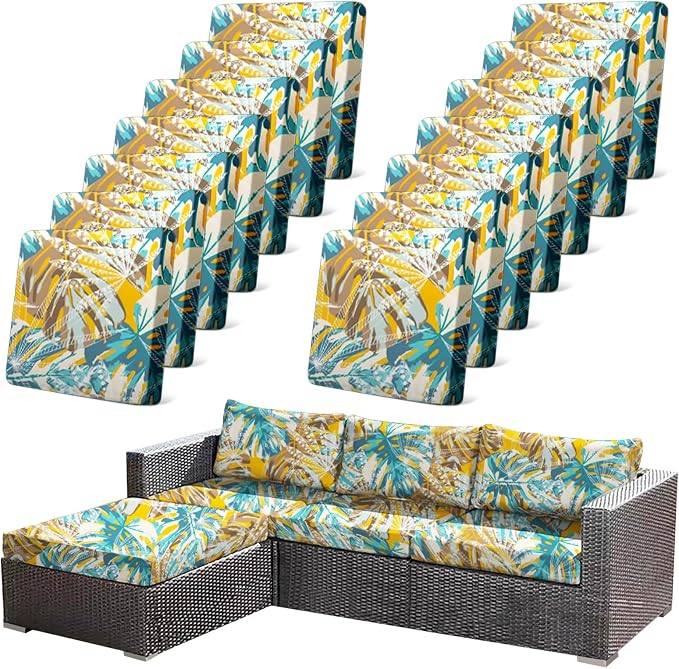 CALBODE 14pcs Outdoor Tropical Plant Printed Sofa Seat Cushion Covers Strechable by CALBODE
