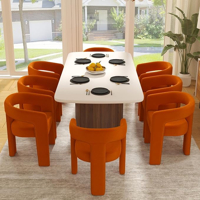 RIVOVA Modern Barrel Dining Chairs Set of 8, Velvet Upholstered Accent Side by RIVOVA