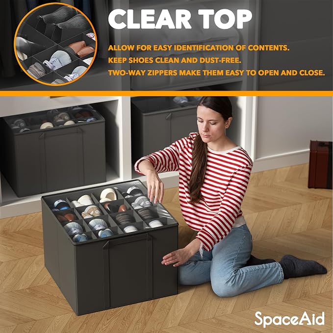 SpaceAid Shoe Organizer for Closet, 2 Pack Foldable Shoe Storage Containers - Image 4