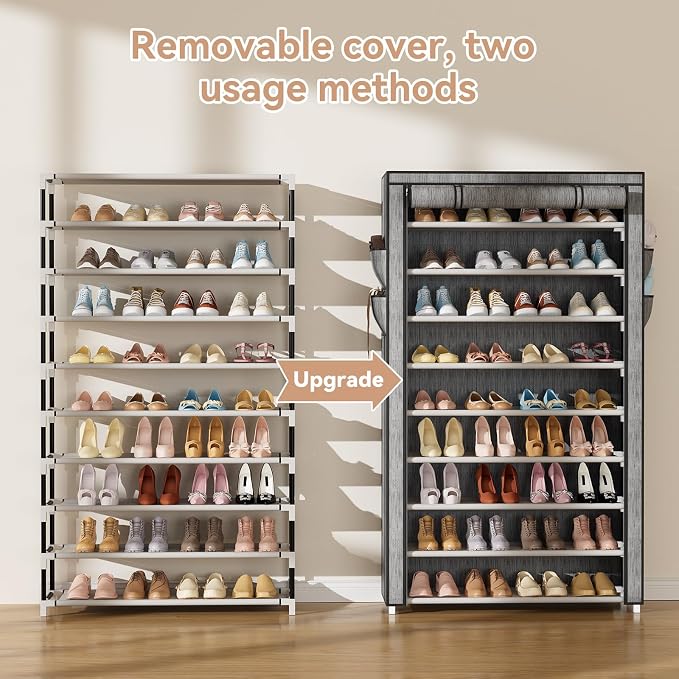 LANTEFUL Shoe Rack with Covers 10 Tier Tall Shoe Rack Organizer Large Capacity - Image 5