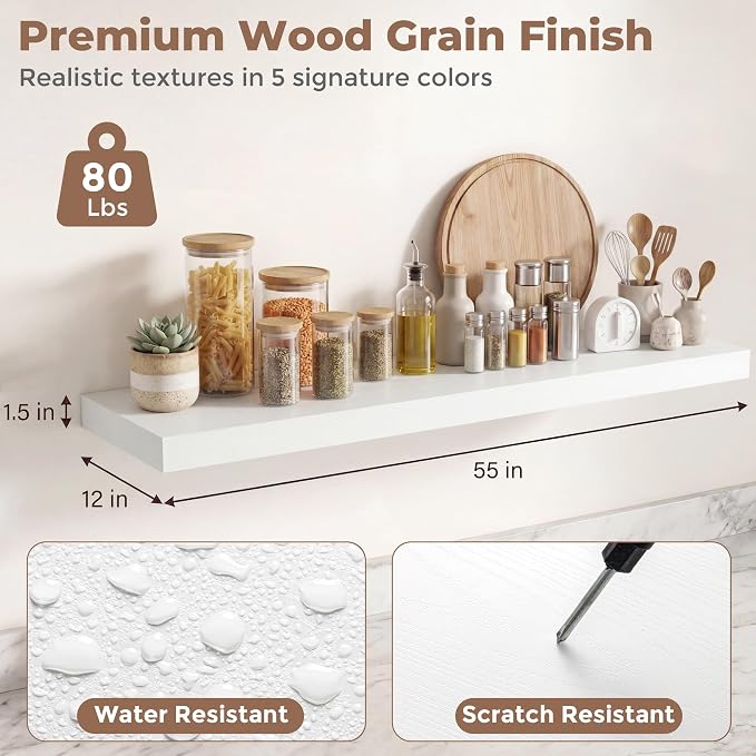 12 inch Deep Floating Shelves for Wall, 55 inch Wide Engineered Wood Wall - Image 2