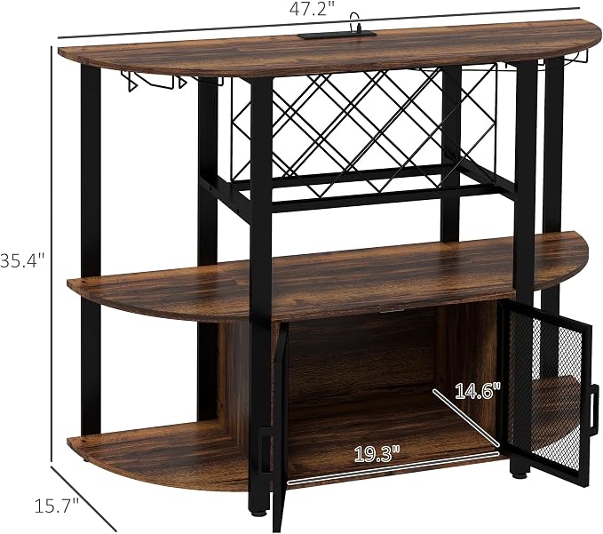 HOMCOM Wine Bar Cabinet with Charging Station and LED Lights, Industrial Liquor - Image 3