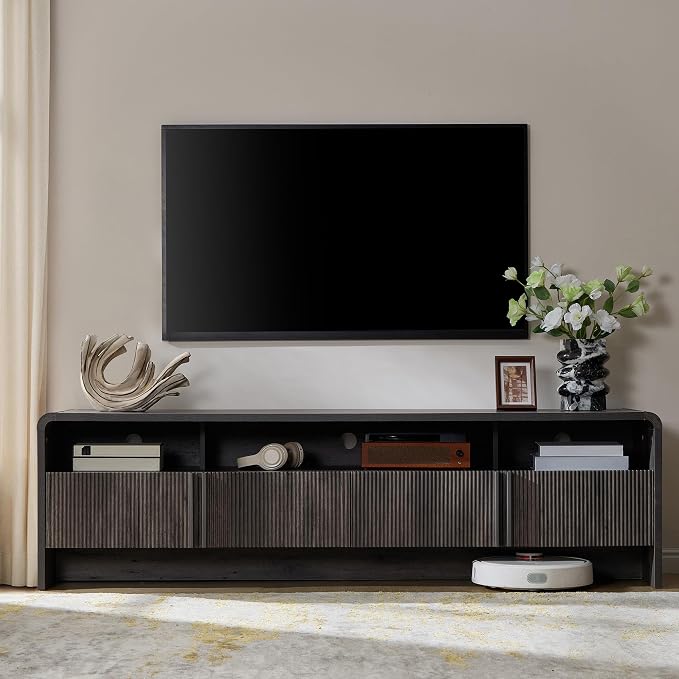 AMERLIFE 70" Modern TV Stand for TVs up to 80", Fluted Wood Entertainment Center - Image 8