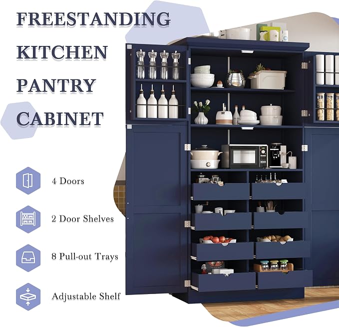 VilroCaz Freestanding Kitchen Pantry Tall Storage Cabinet, Wooden Kitchen - Image 6