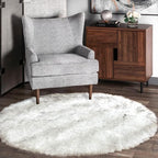 Latepis White with Grey Tips Round Rugs 5ft Washable Faux Sheepskin Fur Rug - Image 7