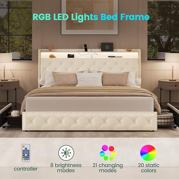 LARMACE Bed Frame King Size Platform Upholstered Bed Frame - Image 3