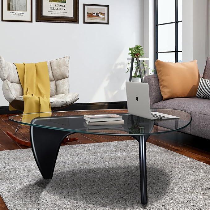 35.8" Modern Coffee Table, Triangle Tempered Glass & Sturdy Solid Legs - Image 6