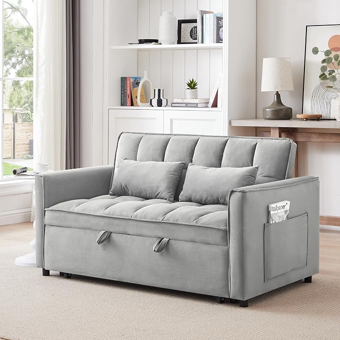 3-in-1 Convertible Sleeper Sofa Bed, 55 inch Small Couch - Image 3
