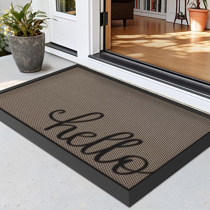 LUMI Outside Welcome Door Mat 24x36, Non-Slip Durable Rubber Easy Clean | Hello by LUMI