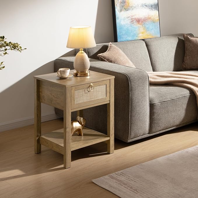 SICOTAS Rattan Nightstand, Rattan Decor Drawer - Image 8