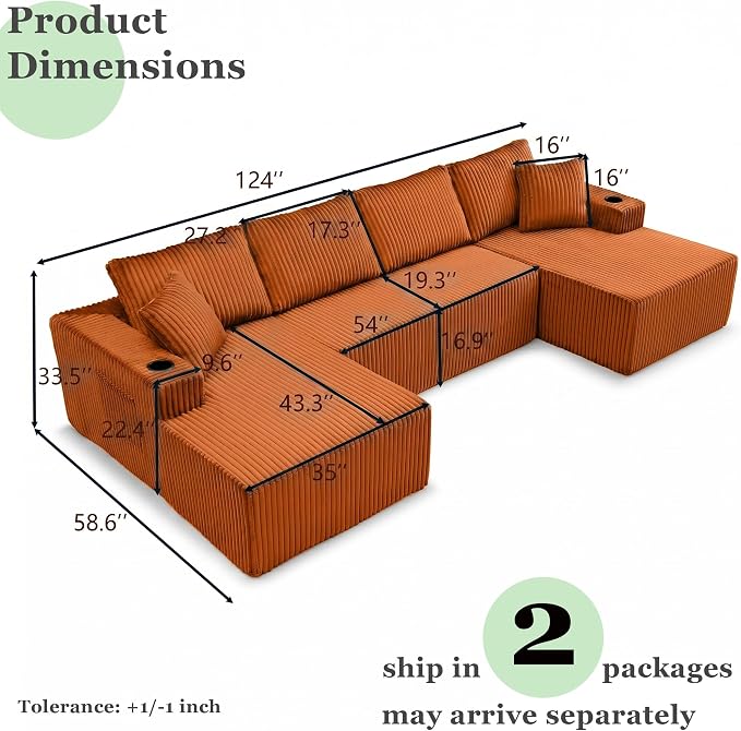 124" Oversized Sectional Couches - Image 2
