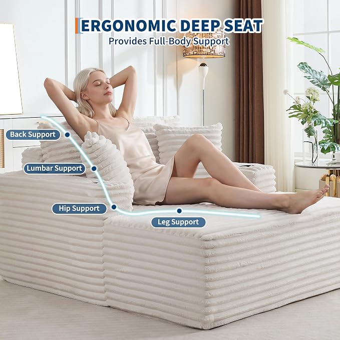 IDEALHOUSE 64" Oversized Chaise Lounge Chair Indoor, Upholstered Boneless Sofa - Image 6