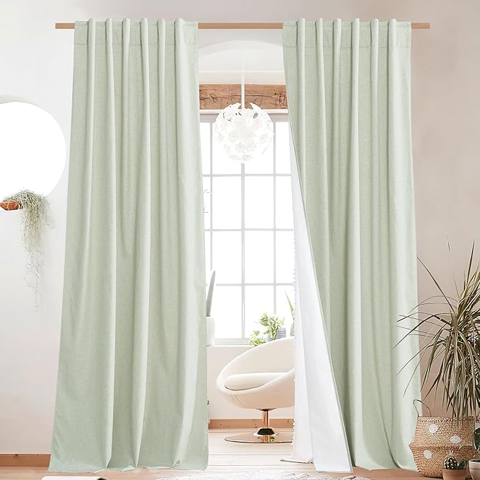 NICETOWN Light Green Blackout Linen Curtains 95" Long, Rod Pocket Back Tab Full by NICETOWN