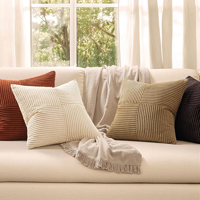 MIULEE Brown Beige Throw Pillow Covers 18x18 Inch Set of 4 Boho Farmhouse - Image 2