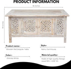 Hand-Carved Wooden Coffee Table – 36” x 18” Rectangular Mango Wood Center Table - Image 3