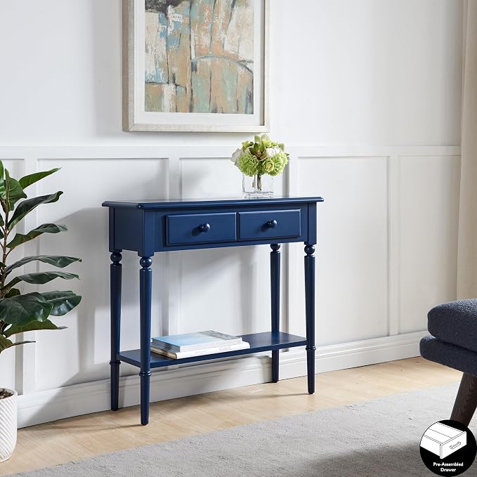 Leick Home Coastal Console Table, Solid Wood, 2 Storage Drawers, Bottom Display - Image 8