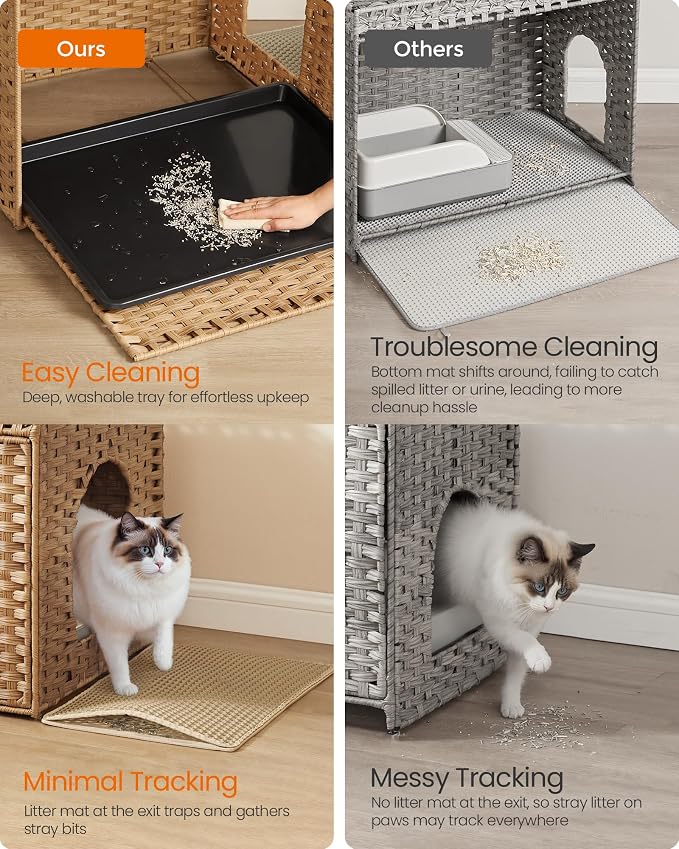 Feandrea Cat Litter Box Enclosure, Handwoven Rattan Hidden Litter Box Furniture - Image 3
