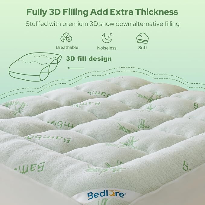 BEDLORE Queen Mattress Topper Viscose Derived from Bamboo, Thick Pillow Top - Image 5