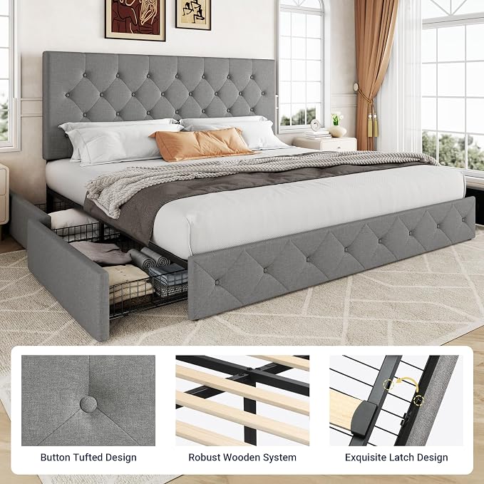 Allewie Upholstered King Size Platform Bed Frame - Image 6