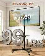 Heavy-Duty Rolling TV Stand for 23”-60” Screens—Supports 121 lbs, Stable Mobile - Image 2